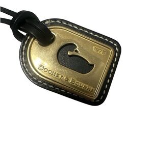 Dooney & Bourke Gold and Black Leather Logo Keychain